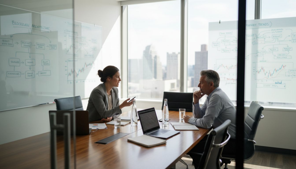 Professionals planning blockchain network strategy