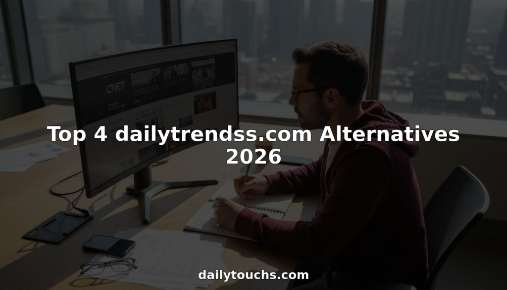 Person comparing tech news websites at shared desk