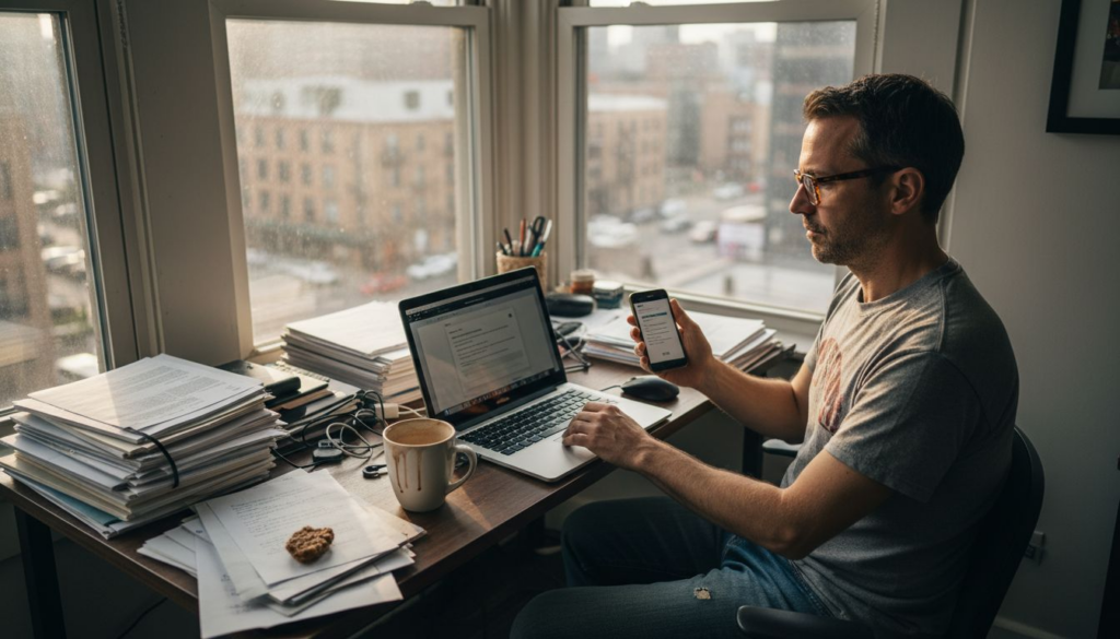 Man securing crypto in home office setup
